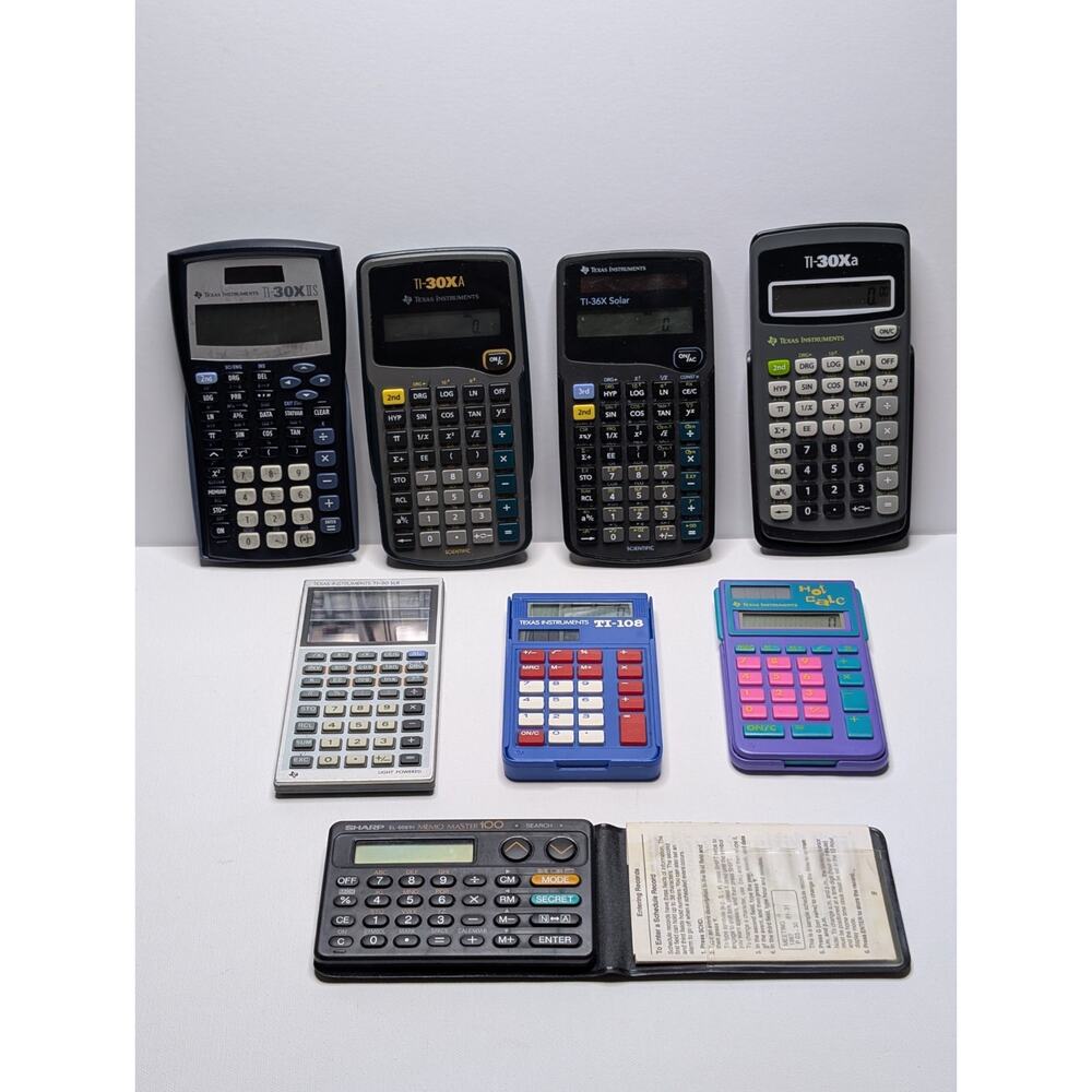 Vintage Texas Instruments Calculator Lot TI-30 TI-36X Sharp Memo Master